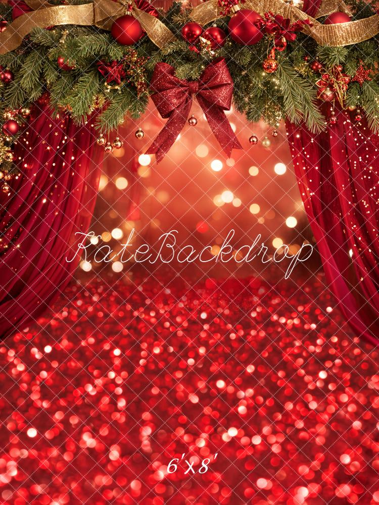 Kate Christmas Garland Red Curtains Bokeh Backdrop Designed by Emetselch -UK