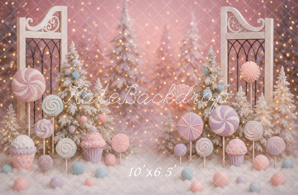 Kate Christmas Candy Lollipops Trees Pink Backdrop Designed by Ashley Paul -UK