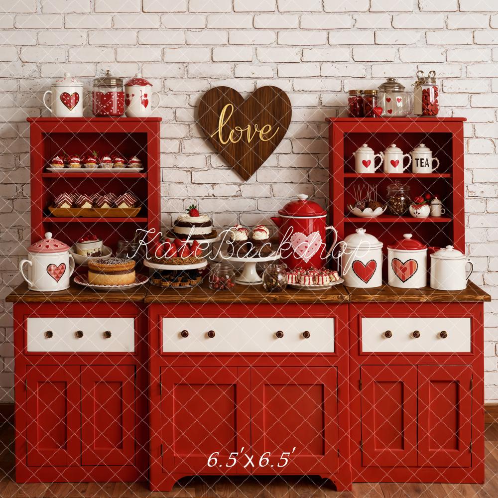 Kate Valentine Red Cabinet Heart Kitchen Backdrop Designed by Emetselch