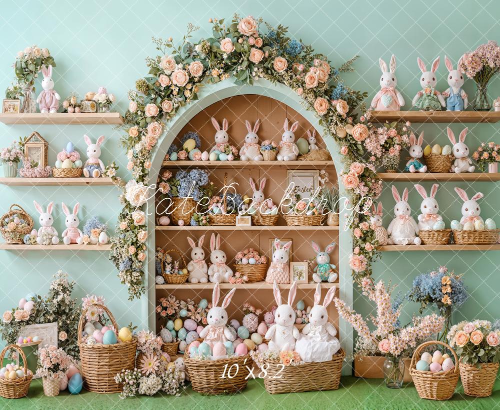 Kate Easter Bunny Floral Arch Shelves Backdrop Designed by Emetselch