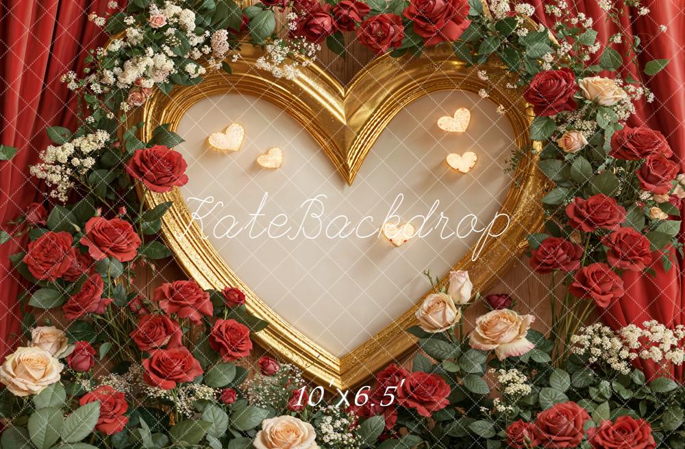 Kate Valentine Heart Frame Roses Gold Backdrop Designed by Emetselch