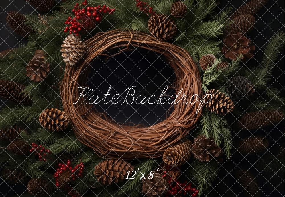 Kate Christmas Pinecones Wreath Fir Branches Backdrop Designed by Emetselch