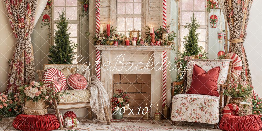 Kate Christmas Floral Fireplace Vintage Backdrop Designed by Emetselch -UK