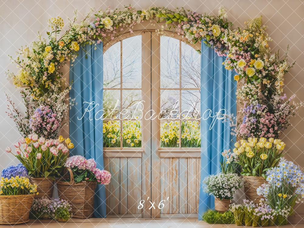 Kate Spring Floral Arch Window Pastel Backdrop Designed by Emetselch