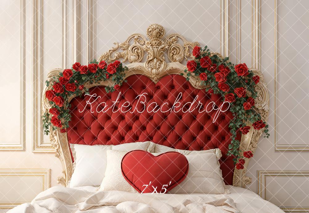 Kate Valentine Red Headboard Heart Pillow Roses Backdrop Designed by Emetselch