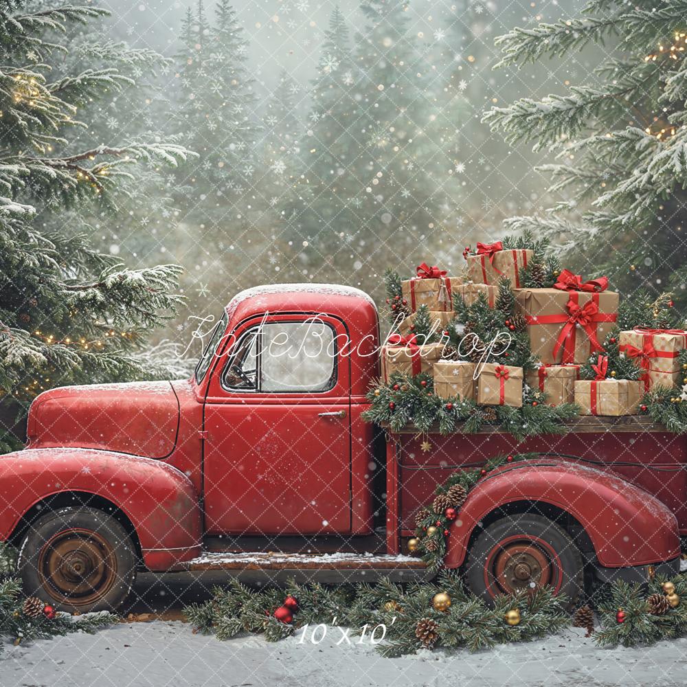 Kate Christmas Truck Presents Pine Trees Backdrop Designed by Emetselch