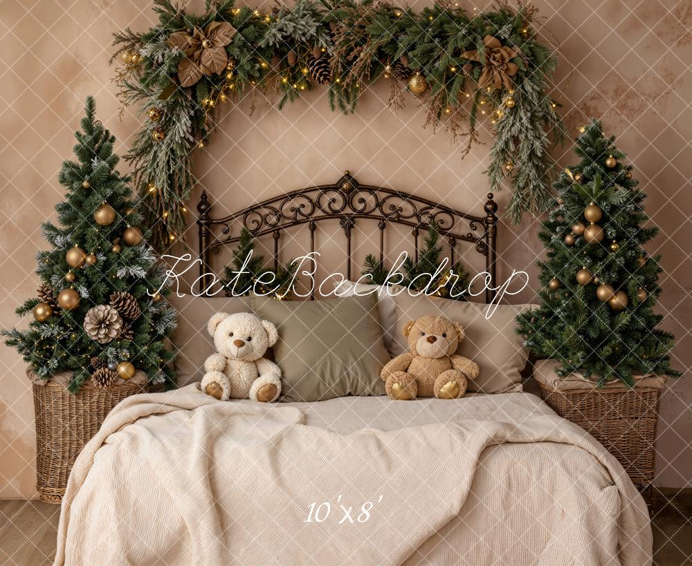 Kate Christmas Garland Teddy Bears Fleece Backdrop Designed by Emetselch -UK
