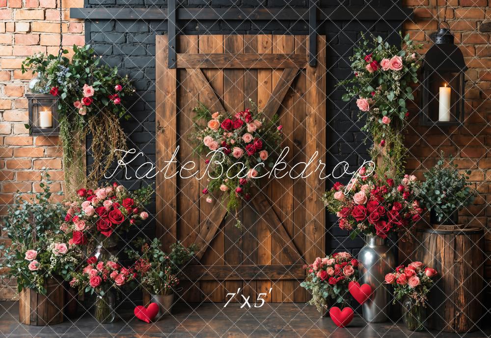 Kate Valentine/Spring Floral Rustic Wood Door Backdrop Designed by Emetselch