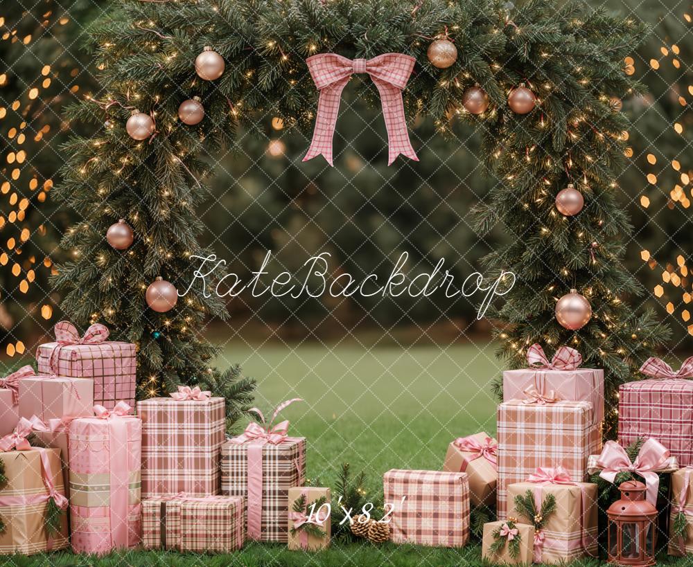 Kate Christmas Arch Pink Bow Presents Fleece Backdrop Designed by Emetselch -UK