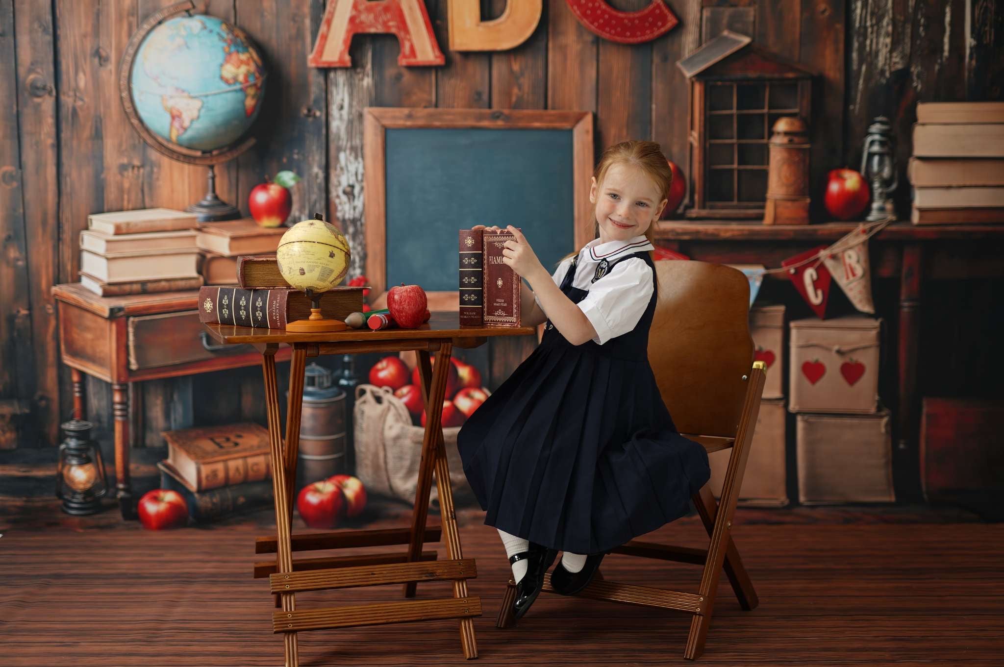 Kate Back to School/Graduation Vintage Wooden Wall Backdrop Designed by Emetselch