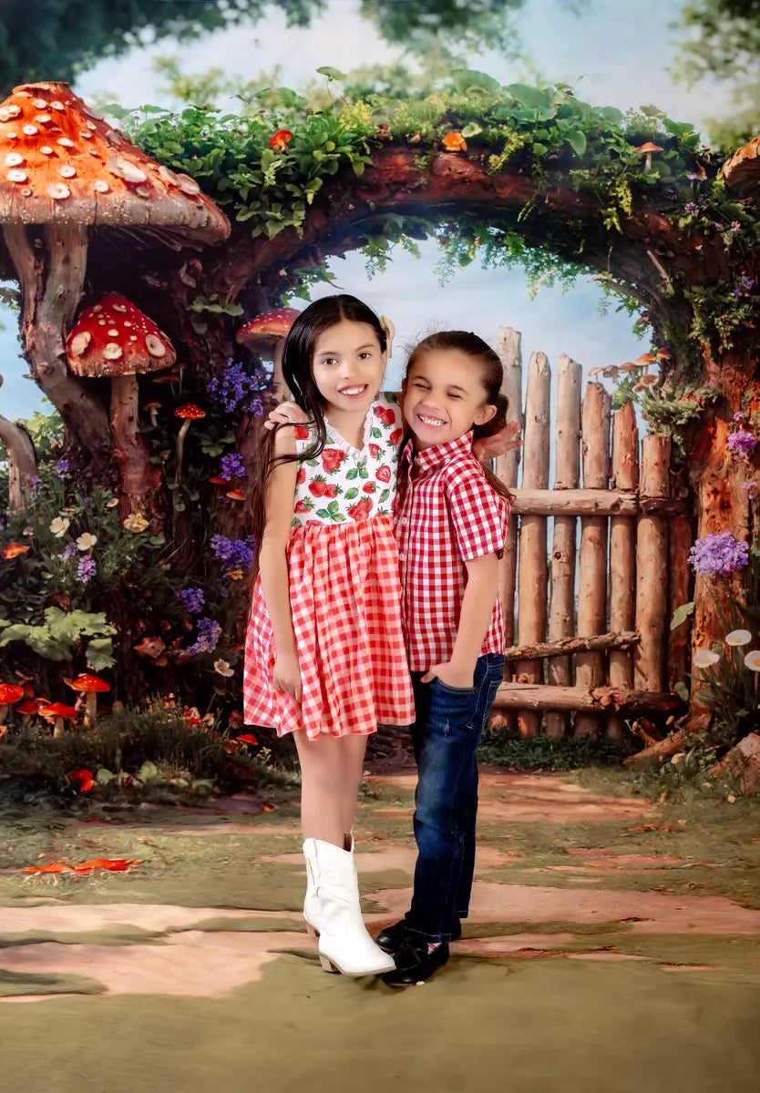 Kate Spring Fairytale Mushroom Backdrop +Forest Meadow Floor Backdrop -UK