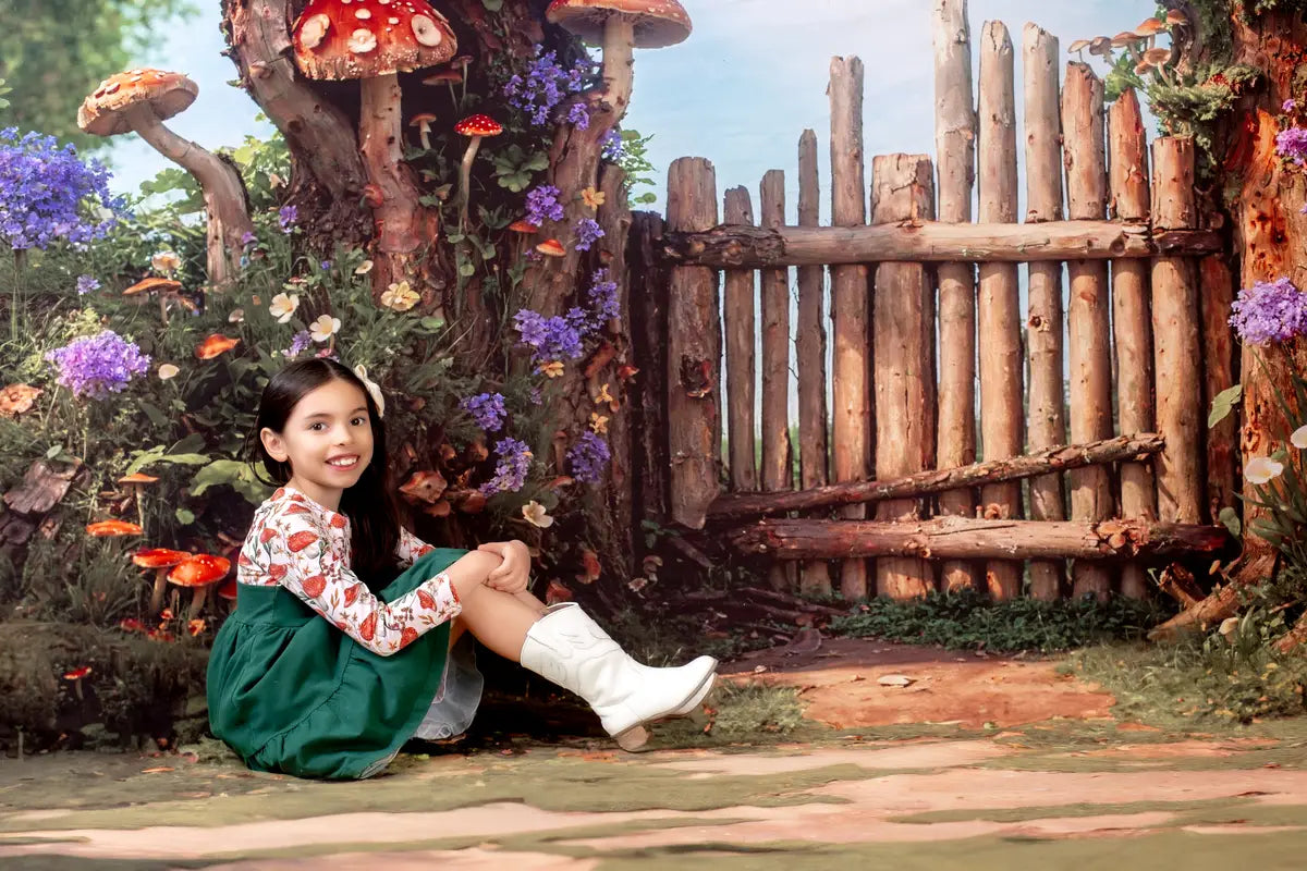 Kate Spring Fairytale Mushroom Backdrop +Forest Meadow Floor Backdrop -UK