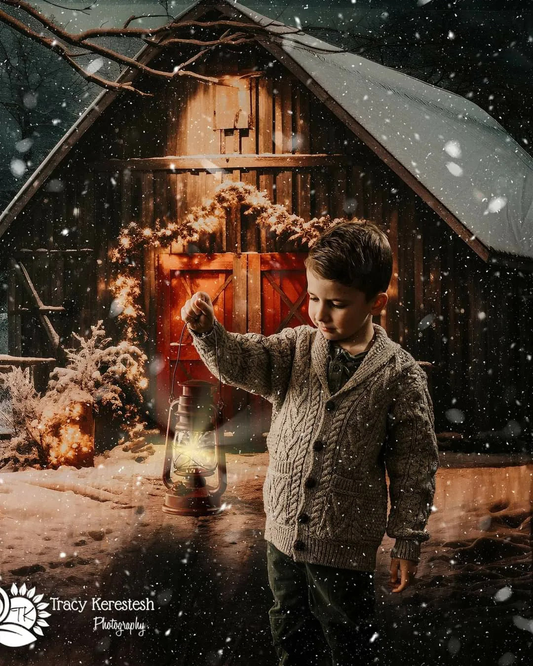 Kate Sweep Christmas Red Barn Night Backdrop for Photography -UK