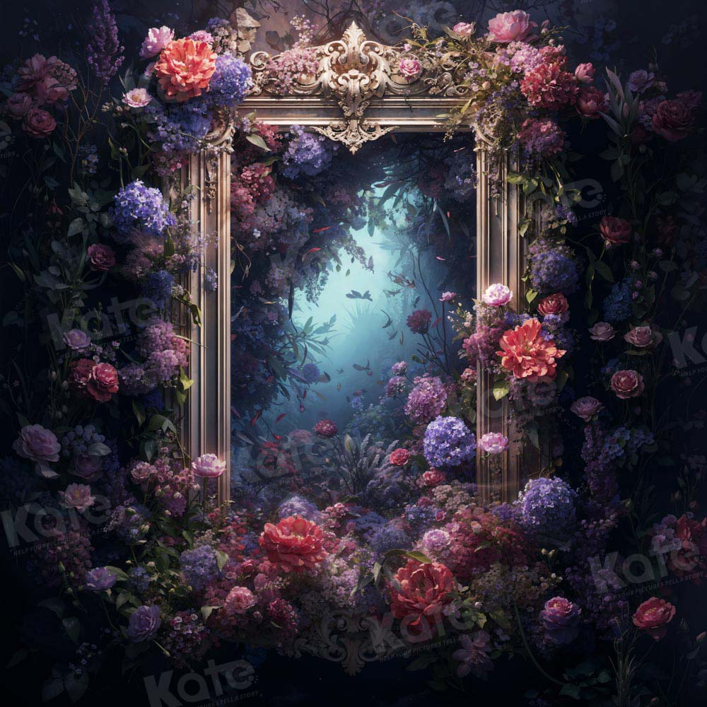 Kate Blue Floral Mirror Backdrop Designed by Chain Photography -UK