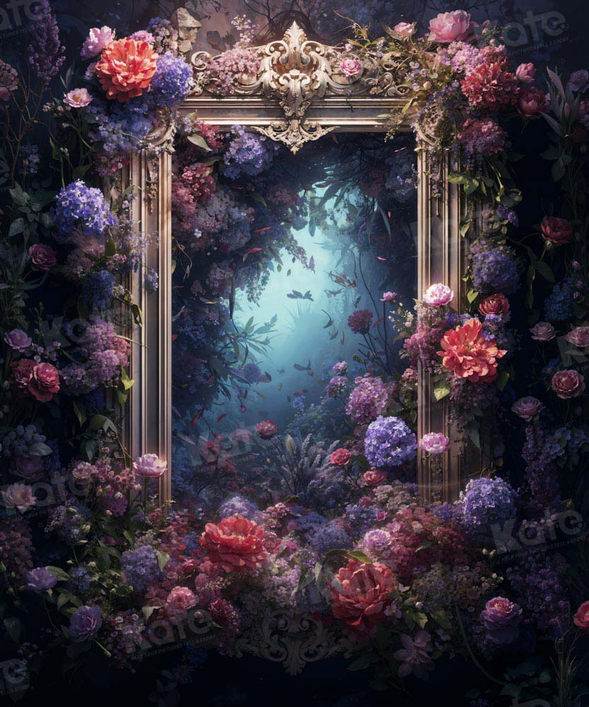 Kate Blue Floral Mirror Backdrop Designed by Chain Photography -UK