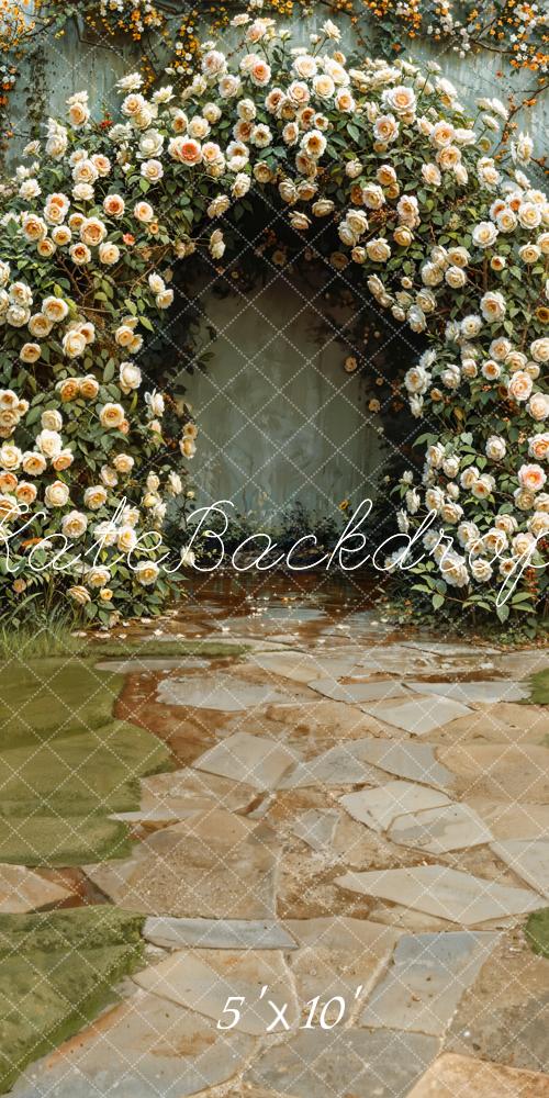 Kate Sweep Spring Stone Path White Flower Arch Backdrop Designed by Emetselch -UK