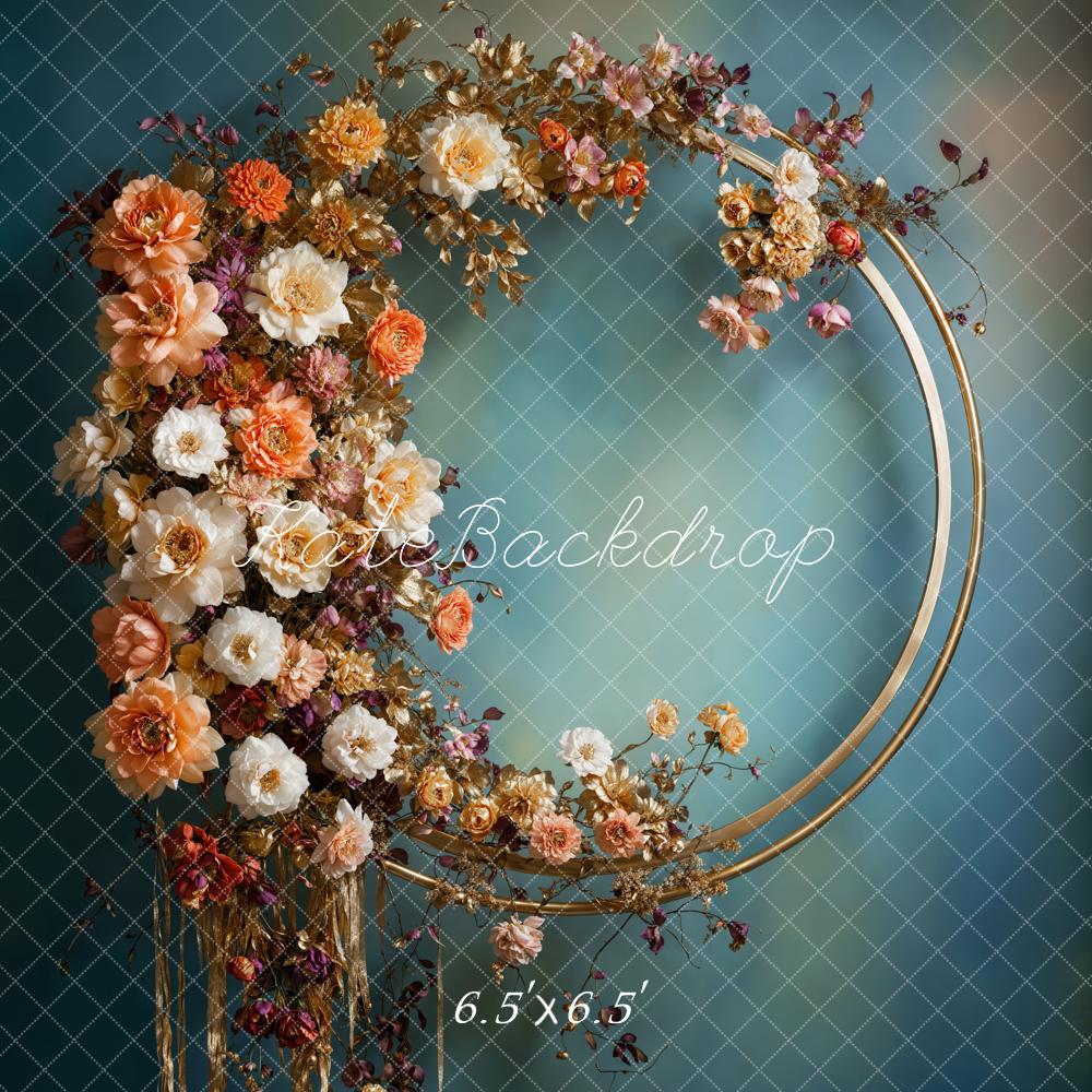 Kate Vintage Metal Wreath Blue Texture Wall Backdrop Designed by Chain Photography -UK