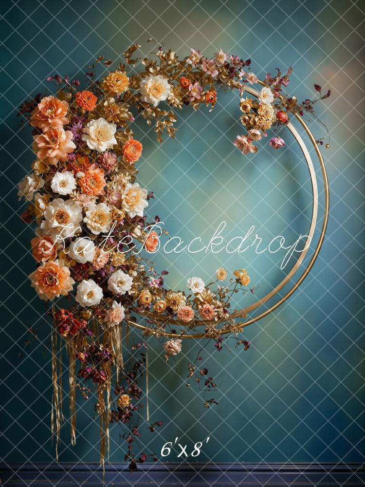 Kate Vintage Metal Wreath Blue Texture Wall Backdrop Designed by Chain Photography -UK