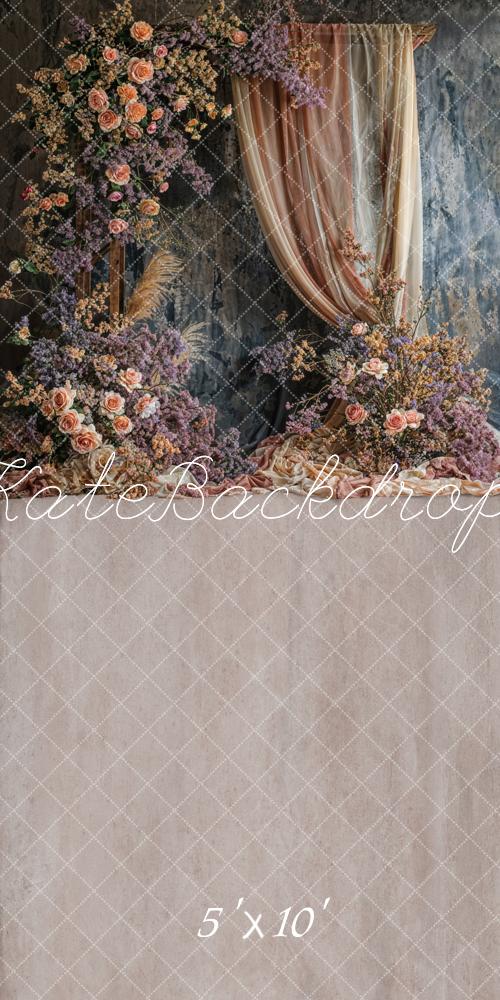 Kate Sweep Boho Floral Curtain Dark Grey Wall Backdrop Designed by Emetselch -UK