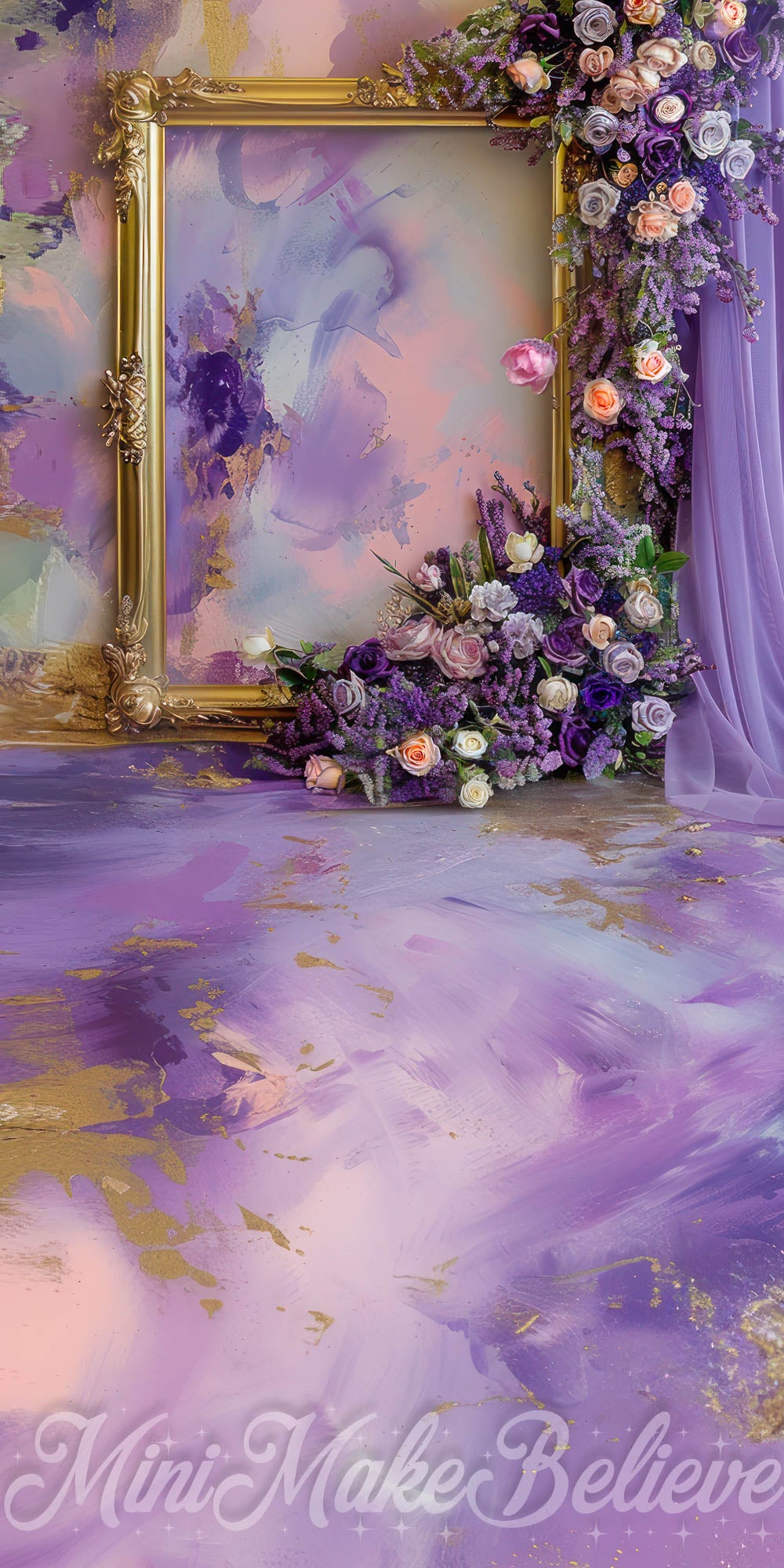 Kate Sweep Fine Art Flower Gold Frame Purple Curtain Designed by Mini MakeBelieve -UK
