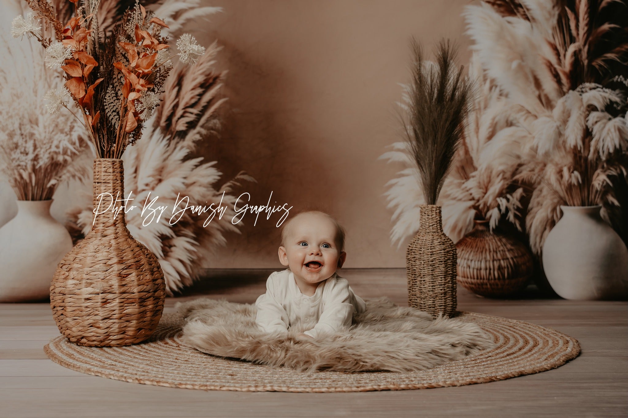 Kate Sweep Boho Floral Arch Beige Backdrop Designed by Emetselch -UK
