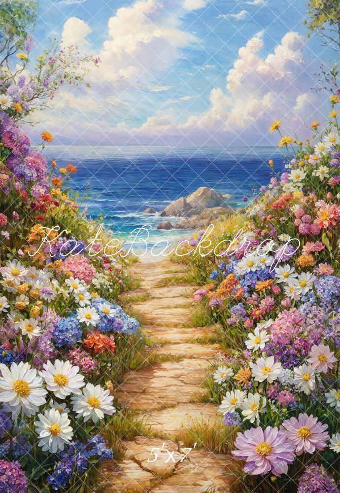 On Sale Kate Spring Floral Path Ocean Backdrop Designed by Emetselch -UK