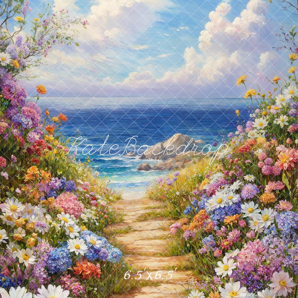 On Sale Kate Spring Floral Path Ocean Backdrop Designed by Emetselch -UK