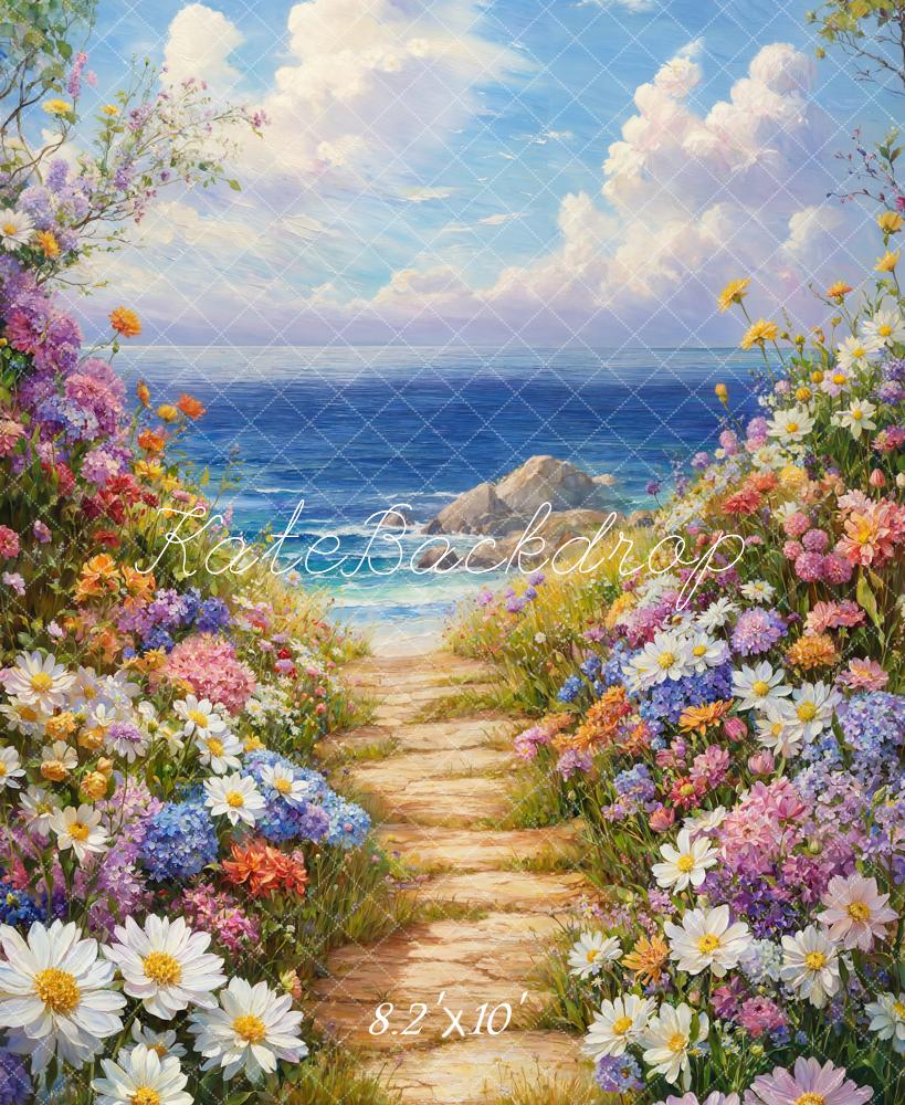 On Sale Kate Spring Floral Path Ocean Backdrop Designed by Emetselch -UK
