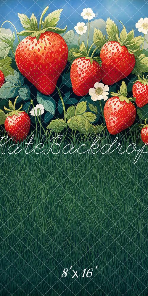On Sale Kate Sweep Summer Strawberry Field Grass Backdrop Designed by Emetselch -UK