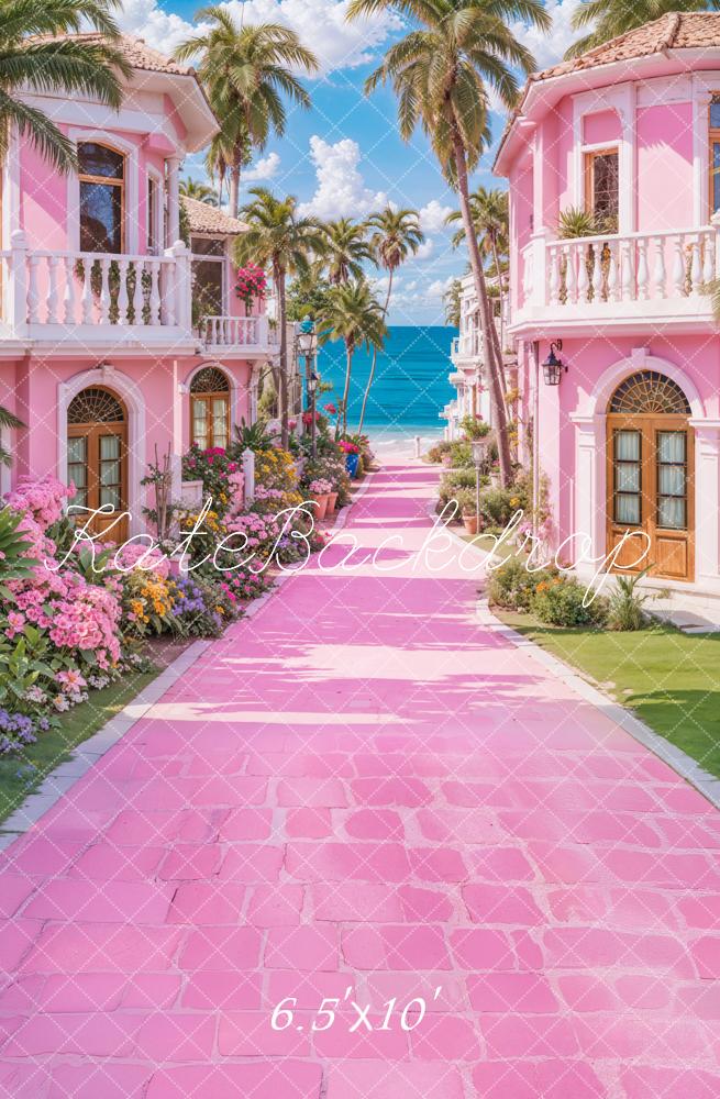 On Sale Kate Summer Beach Pink Fantasy Villa Backdrop Designed by Emetselch -UK