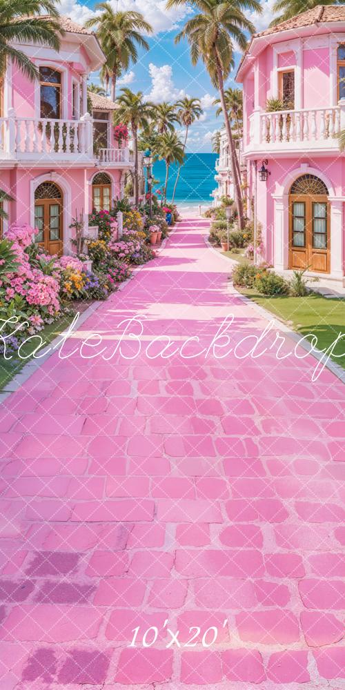 On Sale Kate Summer Beach Pink Fantasy Villa Backdrop Designed by Emetselch -UK