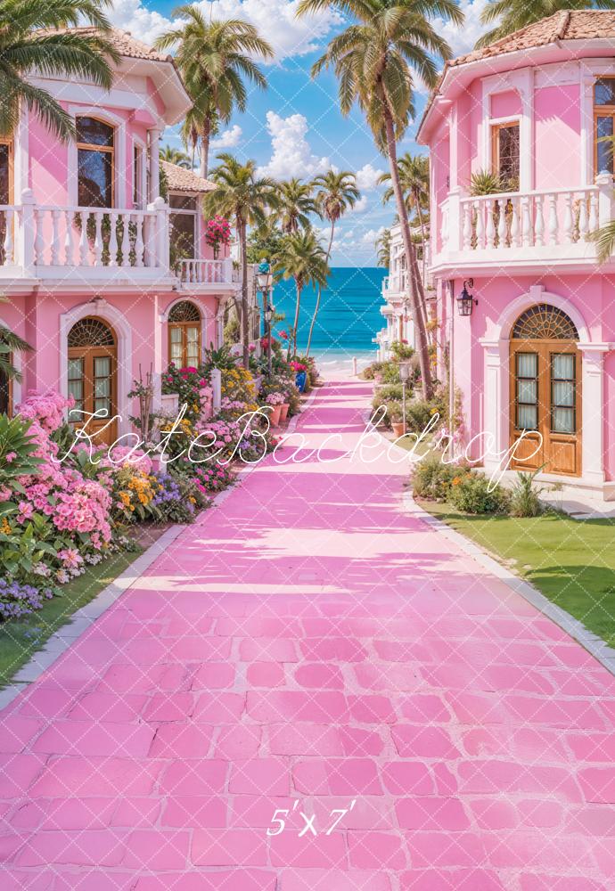On Sale Kate Summer Beach Pink Fantasy Villa Backdrop Designed by Emetselch -UK