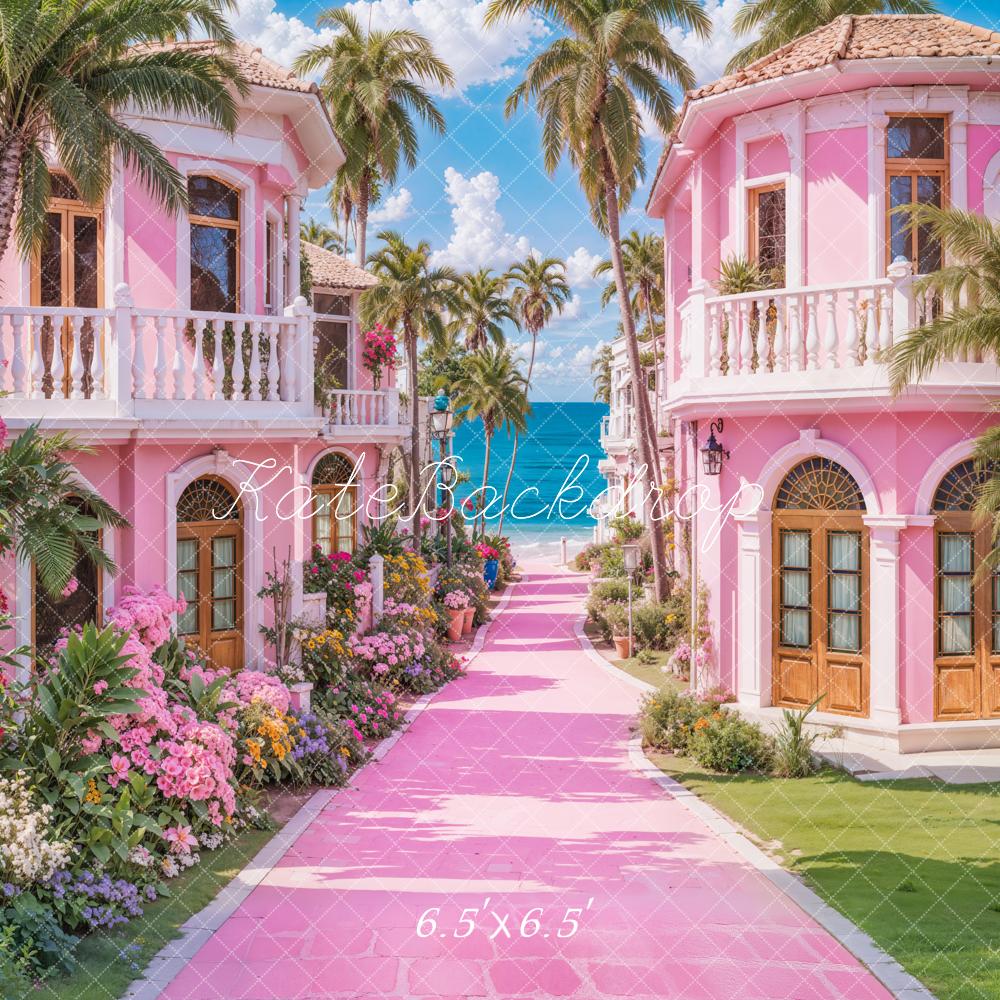 On Sale Kate Summer Beach Pink Fantasy Villa Backdrop Designed by Emetselch -UK