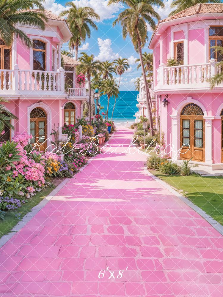 On Sale Kate Summer Beach Pink Fantasy Villa Backdrop Designed by Emetselch -UK