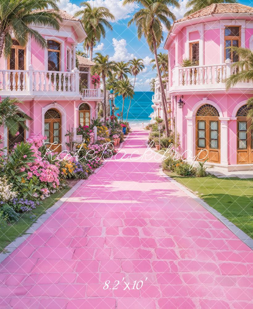 On Sale Kate Summer Beach Pink Fantasy Villa Backdrop Designed by Emetselch -UK