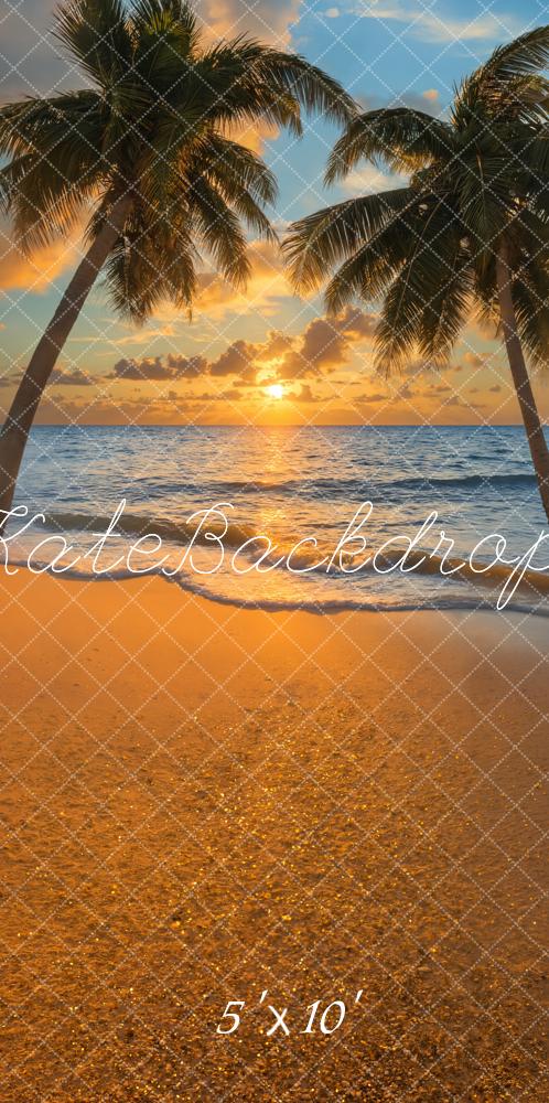 Kate Sweep Summer Beach Tropical Sunset Palm Backdrop Designed by Emetselch -UK