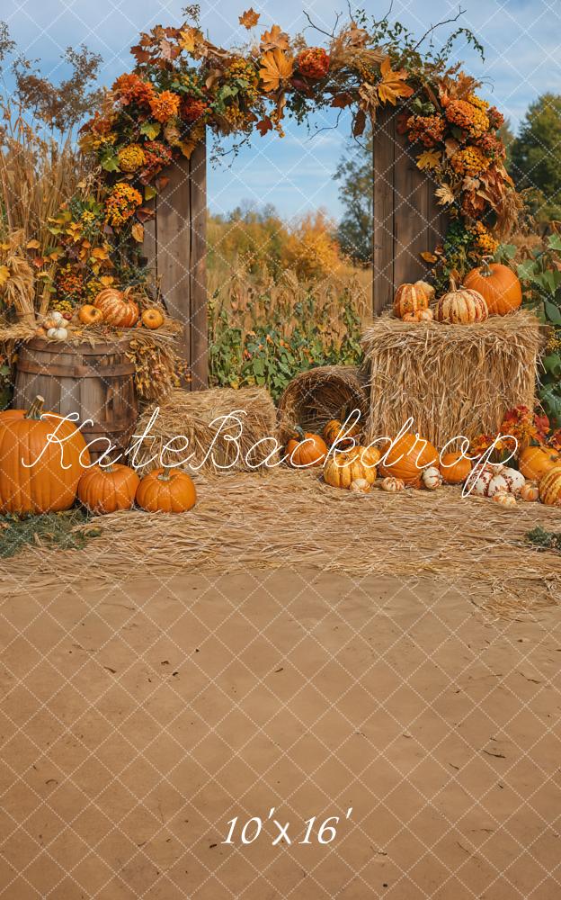 Kate Sweep Autumn Pumpkin Harvest Arch Hay Backdrop Designed by Emetselch -UK