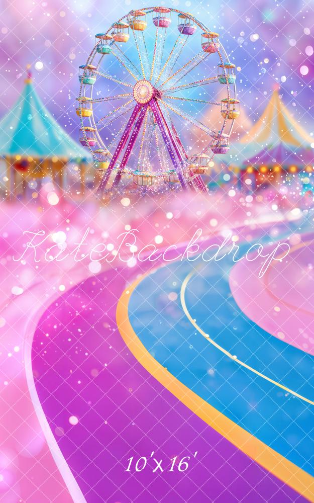 Kate Sweep Carnival Ferris Wheel Pink Backdrop Designed by Emetselch