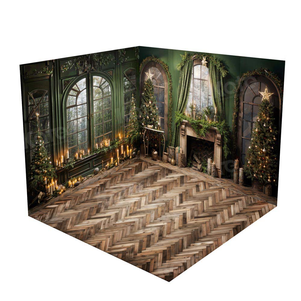 Kate Christmas Fireplace Window Green Room Set