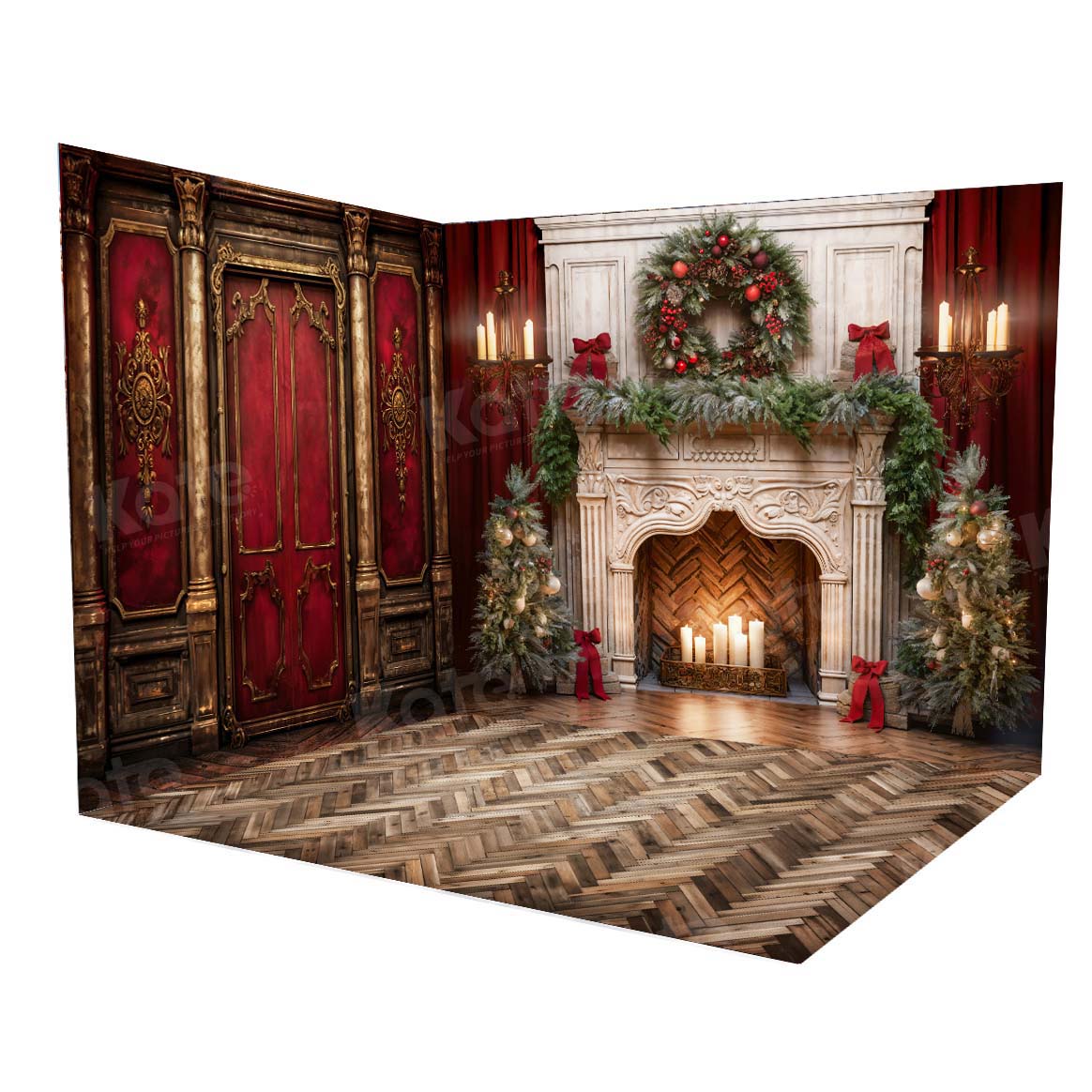 Kate Christmas Victorian Red Wall Fireplace Room Set -UK
