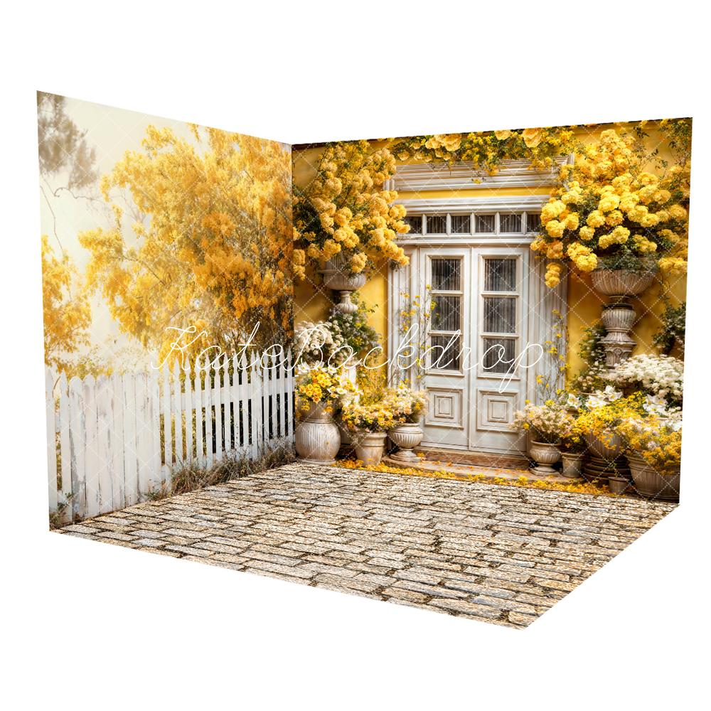 Kate Spring Yellow Flowers Wooden Doors Room Set -UK