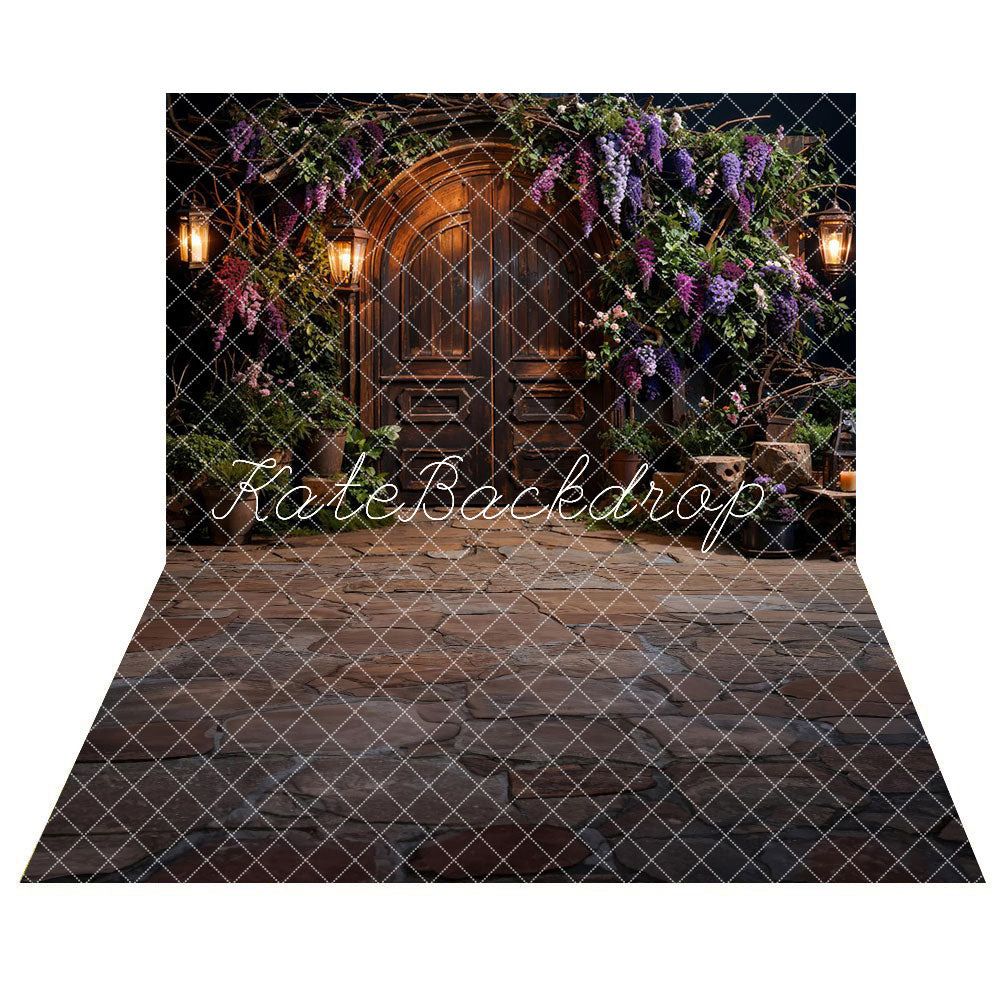 Kate Spring Wisteria Door Backdrop+Abstract Cement Floor Backdrop -UK