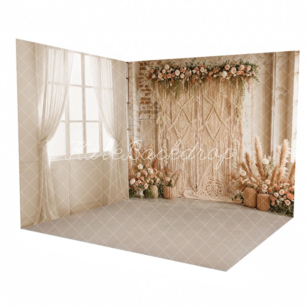 Kate Boho White Curtain Vintage Window Room Set