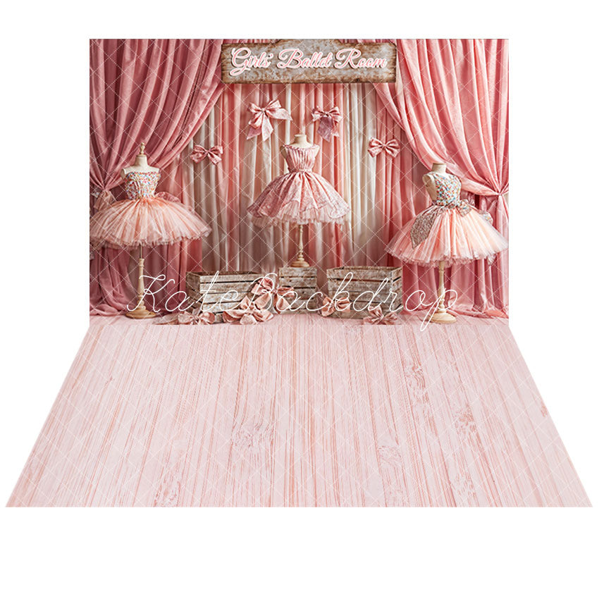 Kate Girls Ballet Skirt Room Backdrop+Pink Striped Texture Floor Backdrop
