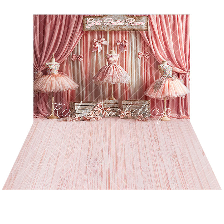 Kate Girls Ballet Skirt Room Backdrop+Pink Striped Texture Floor Backdrop -UK