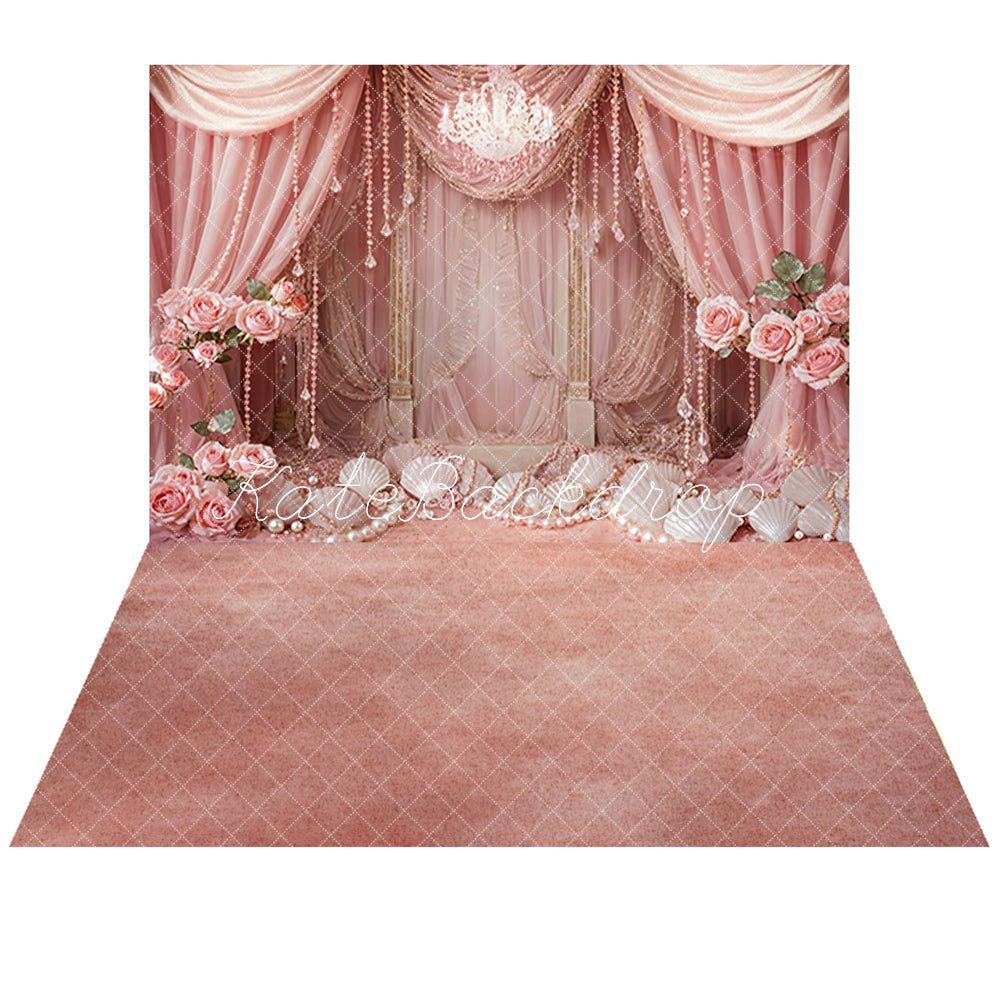 Kate Pink Girls Pearl Shell Curtains Backdrop+Abstract Pink Floor Backdrop -UK