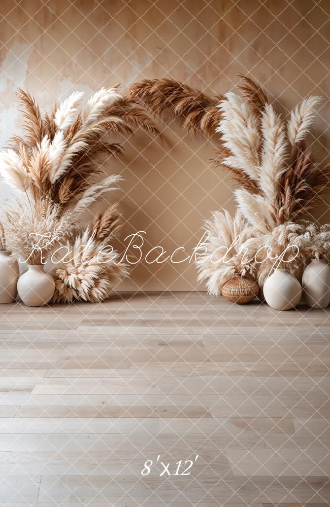 Kate Boho Pampas Floral Arch Fleece Backdrop Designed by Emetselch -UK