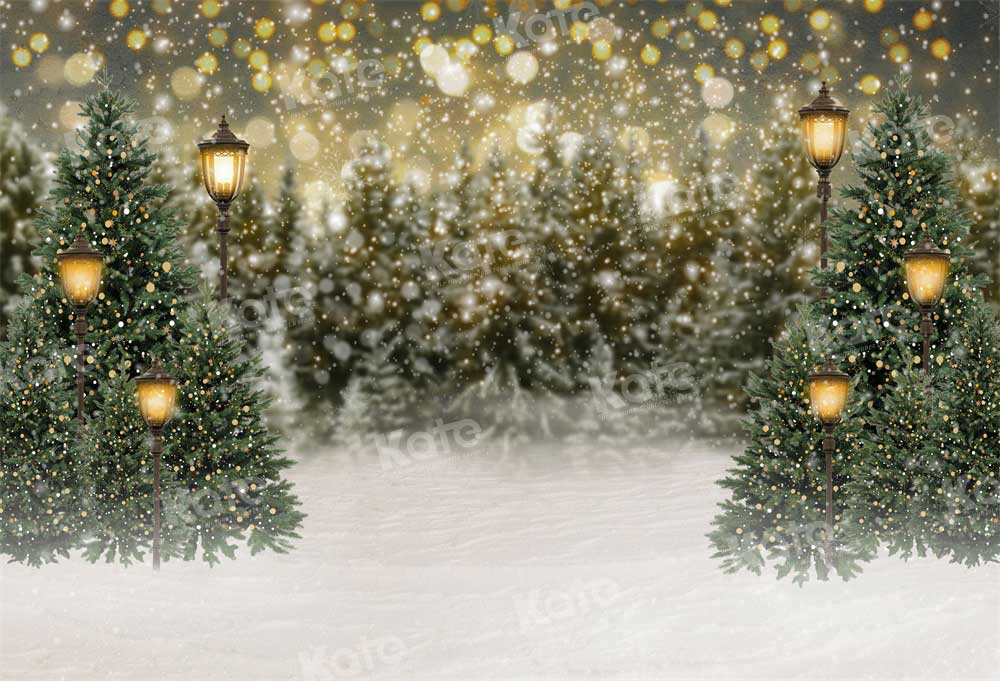 Kate Christmas Snow Forest Lights Fleece Backdrop for Photography