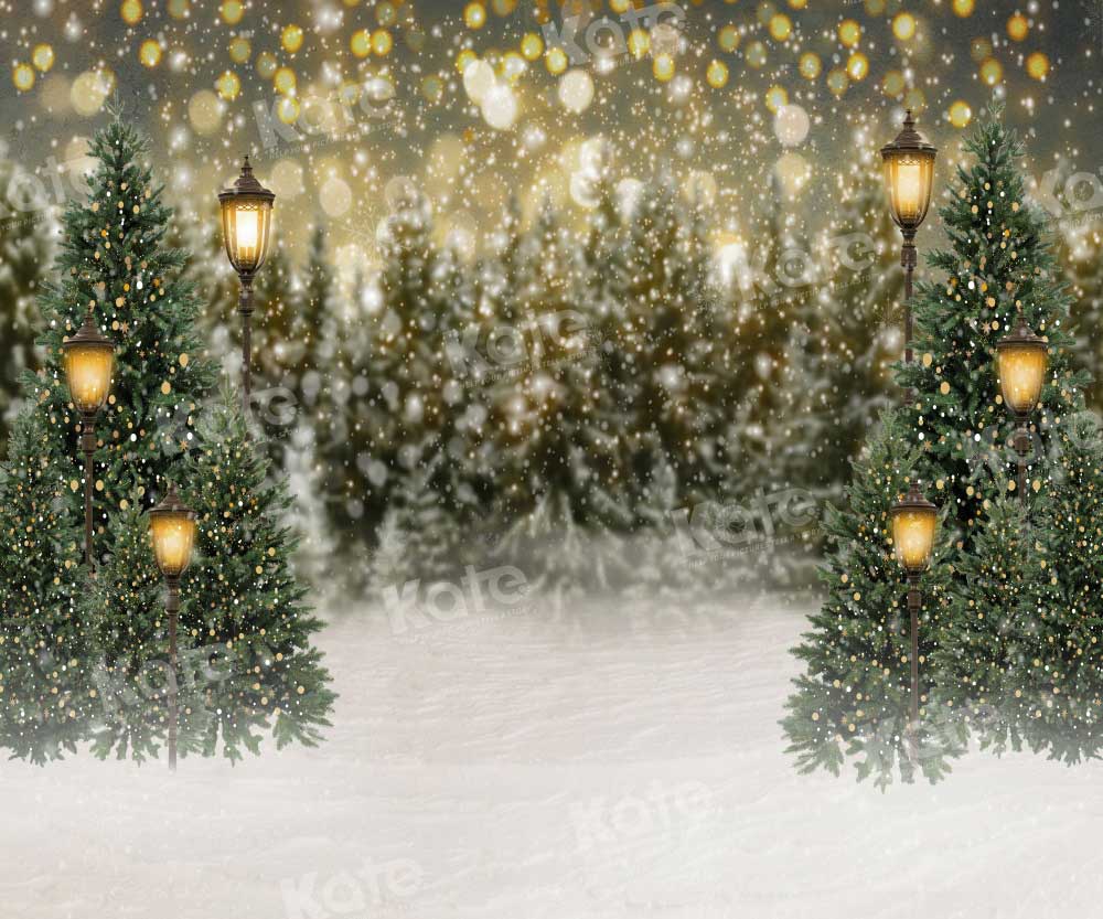 Kate Christmas Snow Forest Lights Fleece Backdrop for Photography -UK