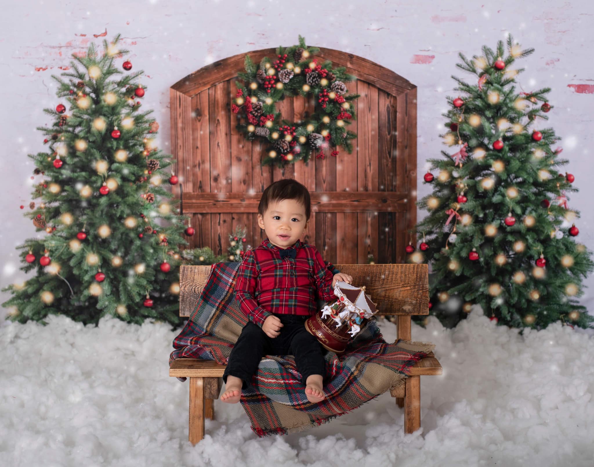 Kate Christmas Tree Wreath Barn Door Backdrop Designed by Emetselch -UK